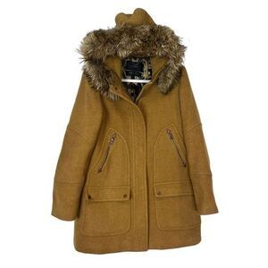 J.Crew Pea Coat Women's Size 10 Olive Green Stadium Cloth Chateau Parka Hooded